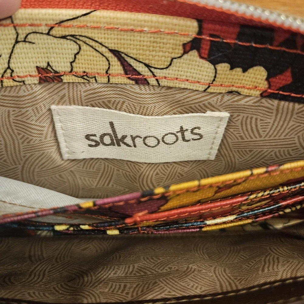 Sakroots Women's Peace Wallet Coated Canvas Floral Embroidered Zip Around Red